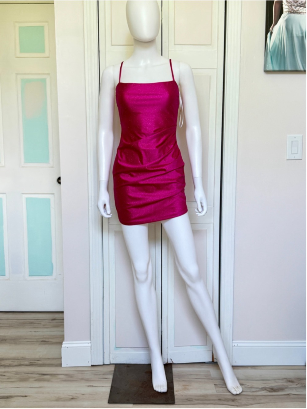 Size Large Lovely Day Magenta Glitter Bodycon Mini Dress Hoco Party Cruise